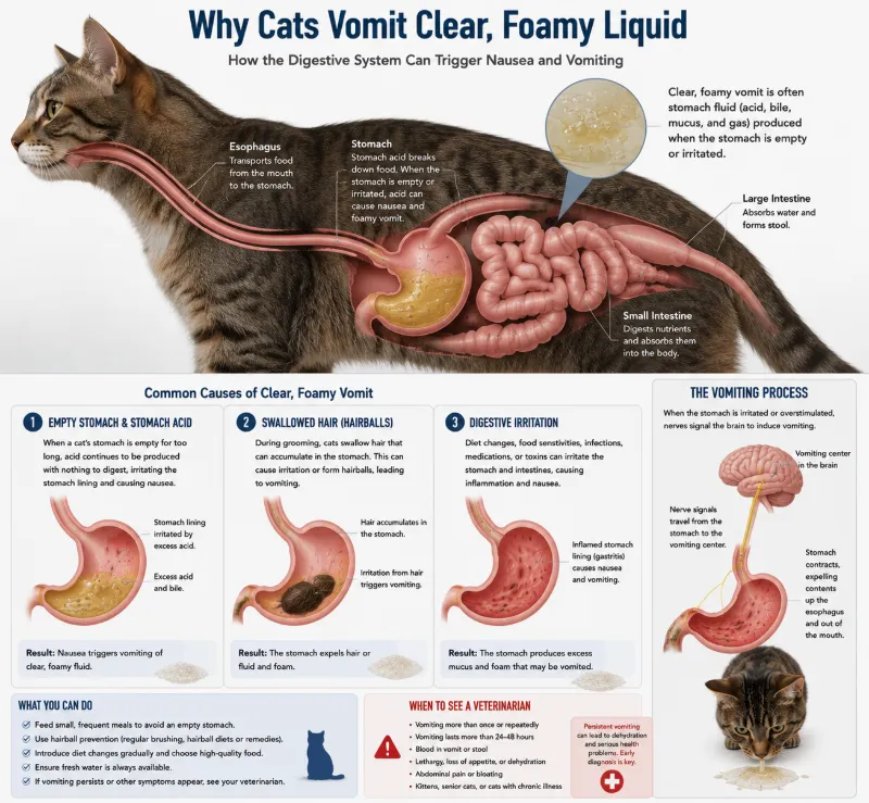 Cat Vomiting Clear Liquid with Bubbles? Causes and When to See a Vet